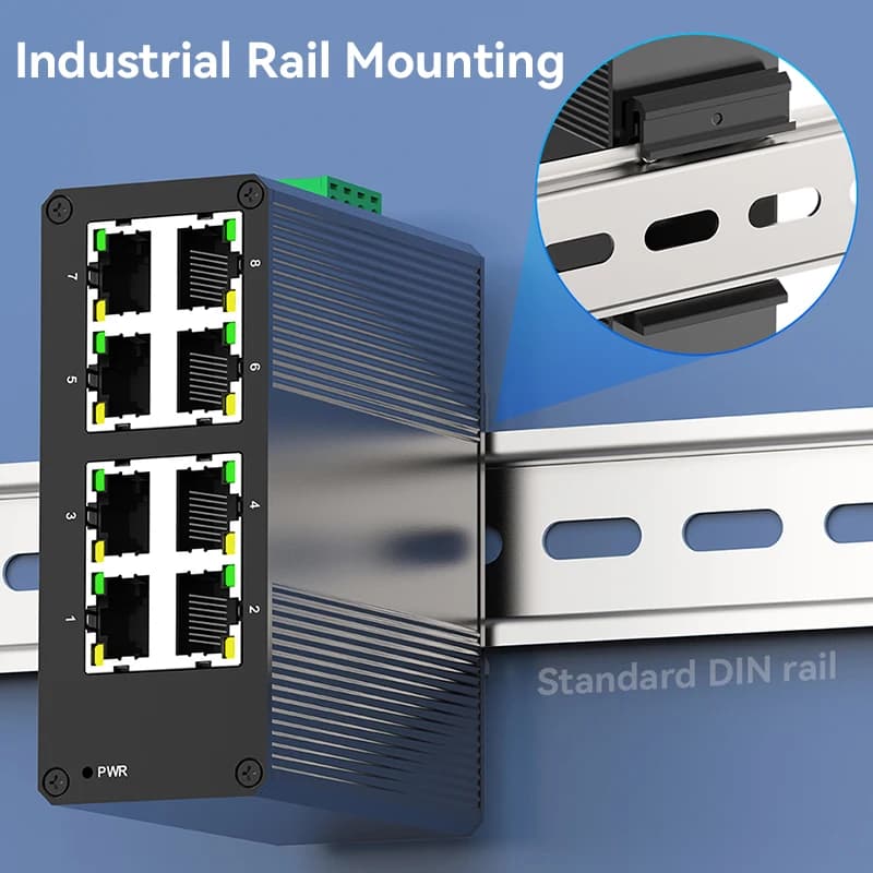 8 Port Industrial Network Switch | DIN Rail Mount | Plug & Play IP40 - Thumbnail 4