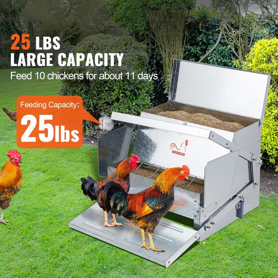 Automatic Poultry Feeder | 25lb Capacity | Galvanised Steel for 10 Chickens - Thumbnail 3