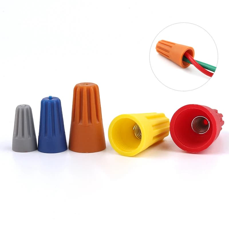 Assorted colorful insulated wire connectors with spring caps for secure electrical connections, 50 piece set.