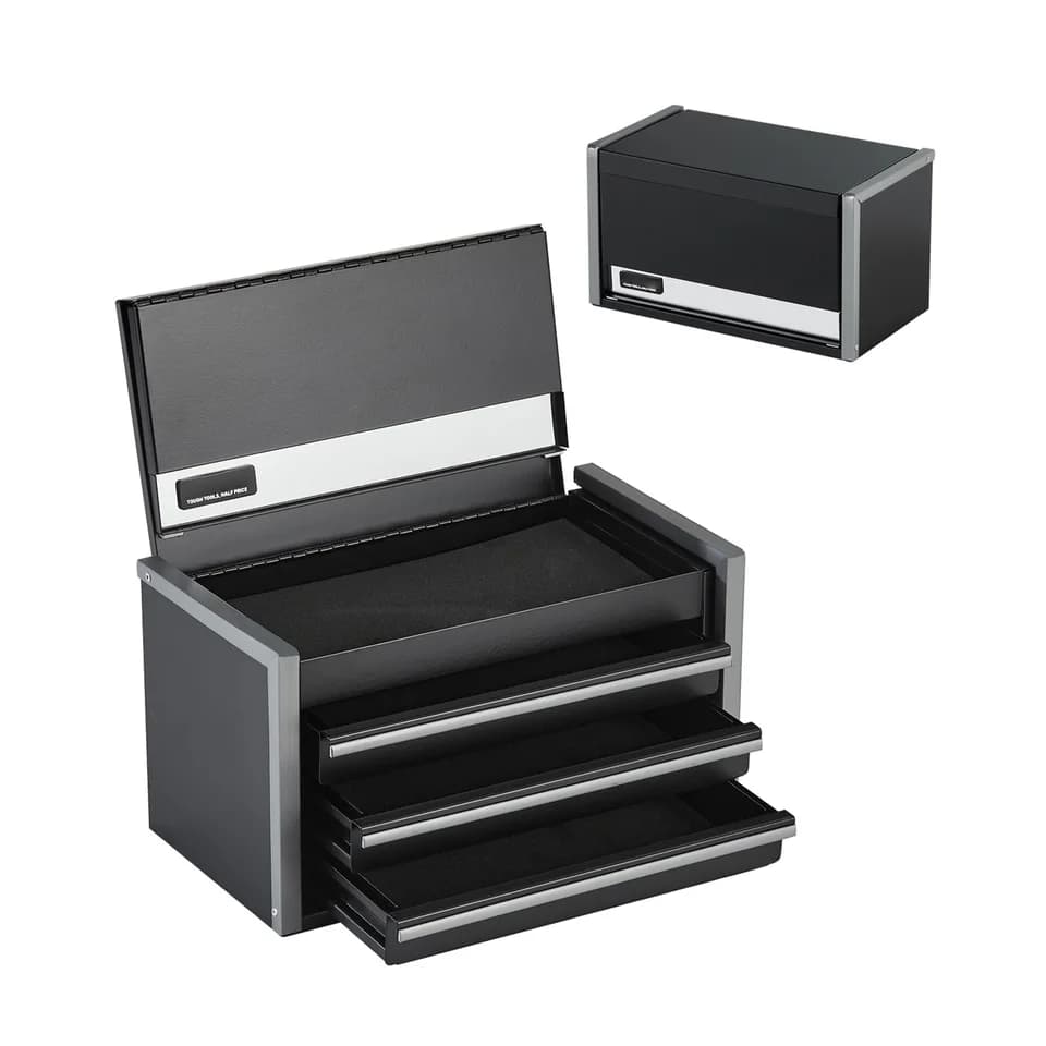 8.6in 3 Drawer Metal Tool Box | Portable with Feet Pads | Ball Bearing Storage - Thumbnail 2