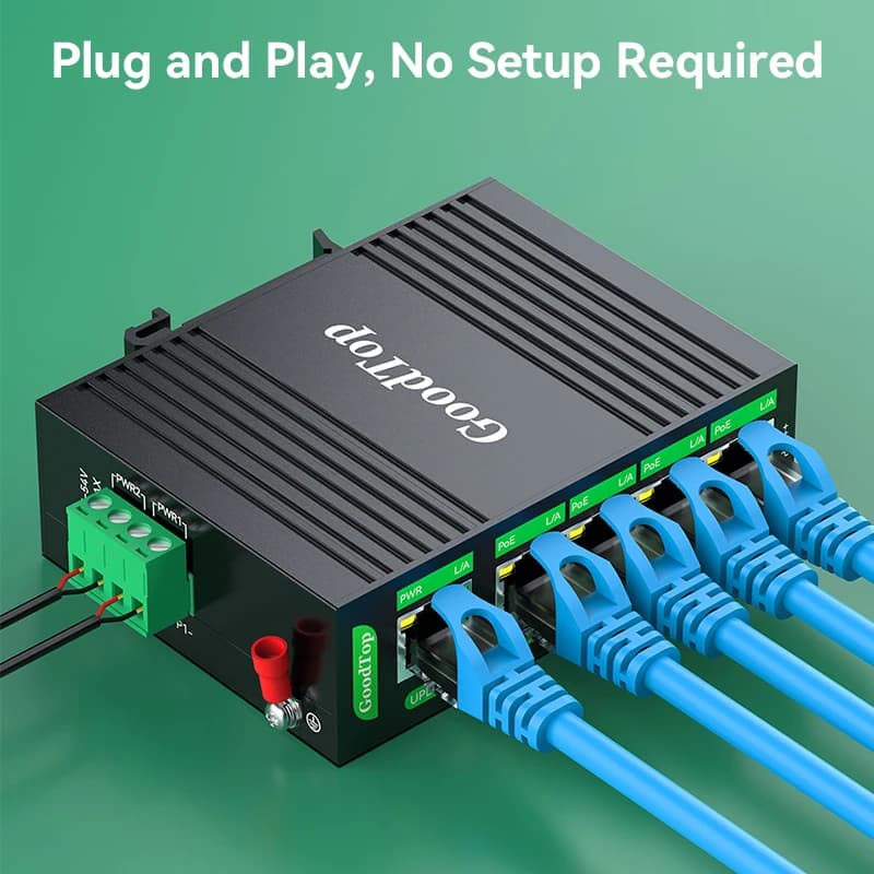 Industrial Network Switch 5-Port Gigabit | DIN Rail 120W BT90W PoE | Plug & Play - Thumbnail 6
