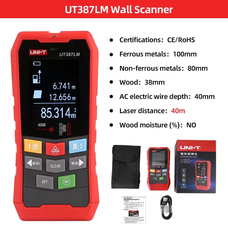UNI-T UT387C Stud Finder | 4-in-1 Metal/AC/Wood Scanner | Live Wire Detector - Thumbnail 6