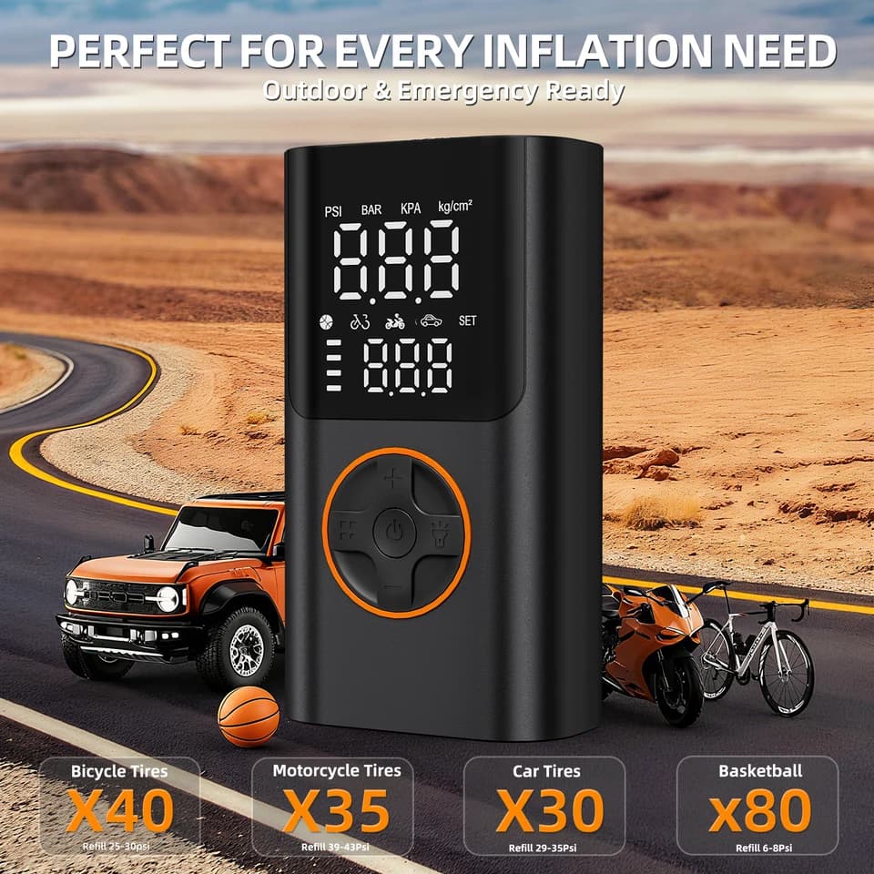 Cordless Tyre Inflator | 150 PSI Digital Air Compressor | Car, Bike, Ball - Thumbnail 4