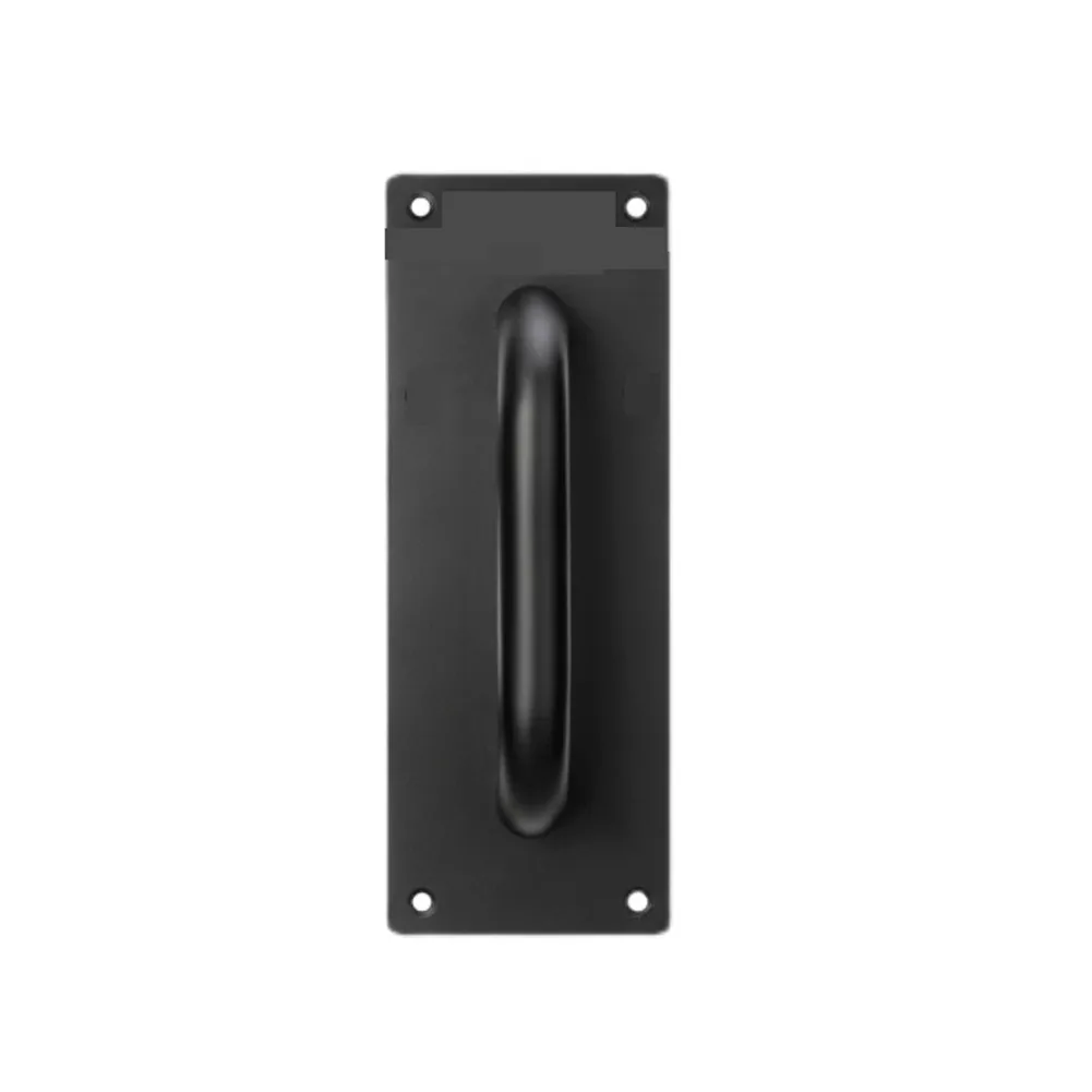Heavy-duty sliding door pull and push handle in silver stainless steel with black finish, measuring 200 by 65mm for barn doors and closets.