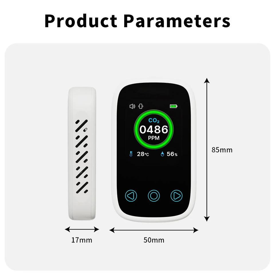 Carbon Monoxide Detector | 3-in-1 CO2, Temp, Humidity | NDIR Sensor, Voice Alarm - Thumbnail 5