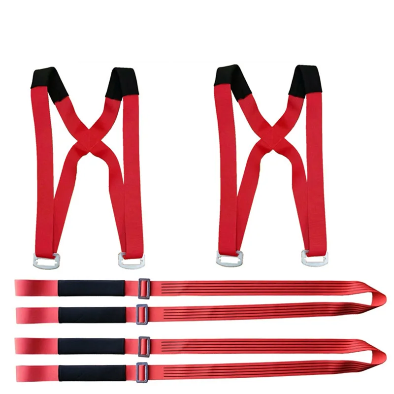 Professional furniture moving straps with padded shoulder and forearm carriers for lifting heavy sofas, tables, and appliances safely.