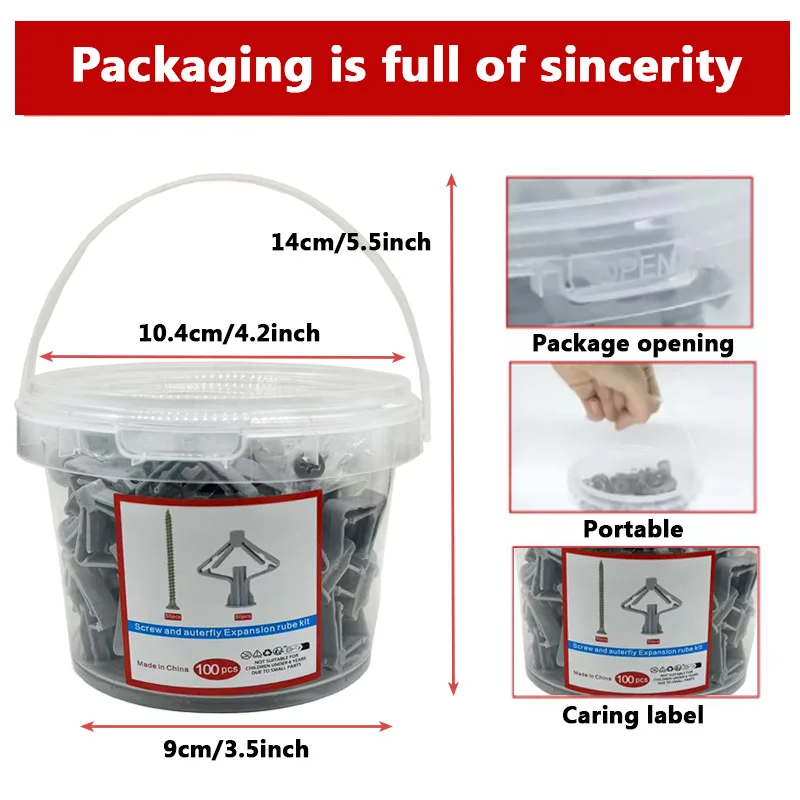 Fixings Kit | 100pc Hollow Wall Butterfly Anchors & Screws - Thumbnail 3