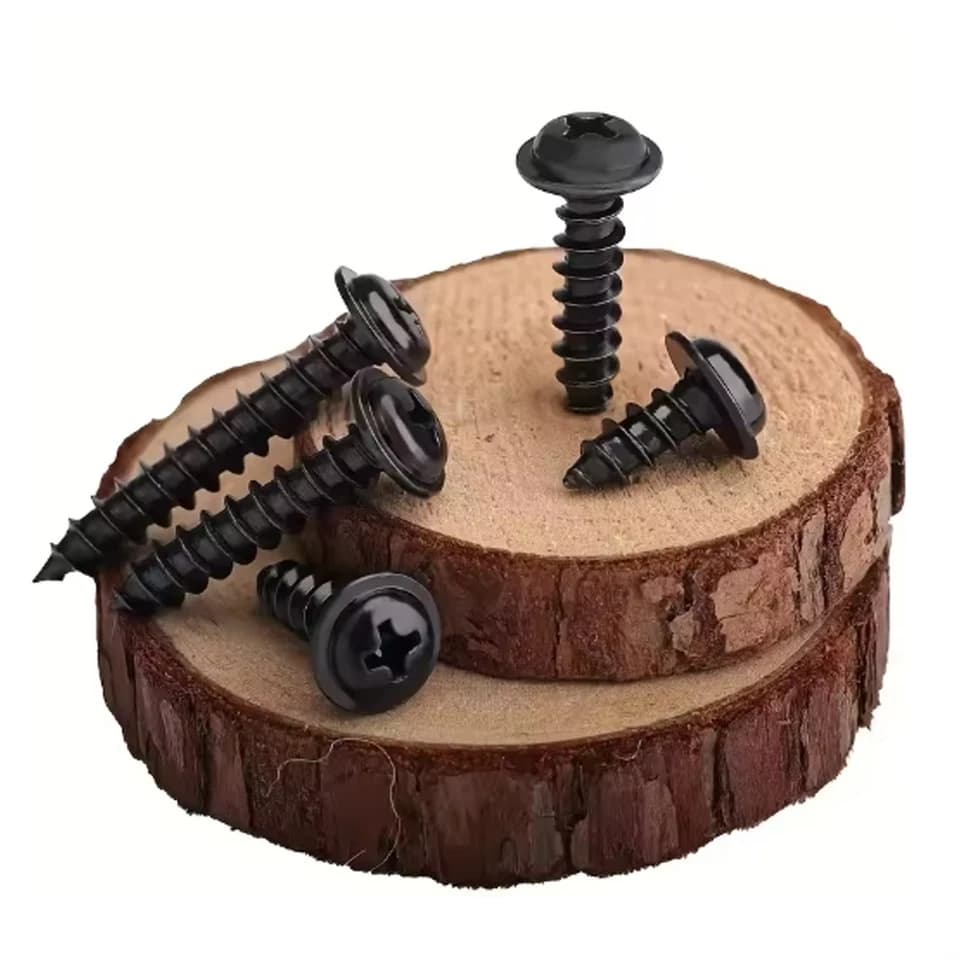 Self Tapping Screws Set | M3-M5 Pan Head Phillips | Black Carbon Steel for Wood - Thumbnail 4