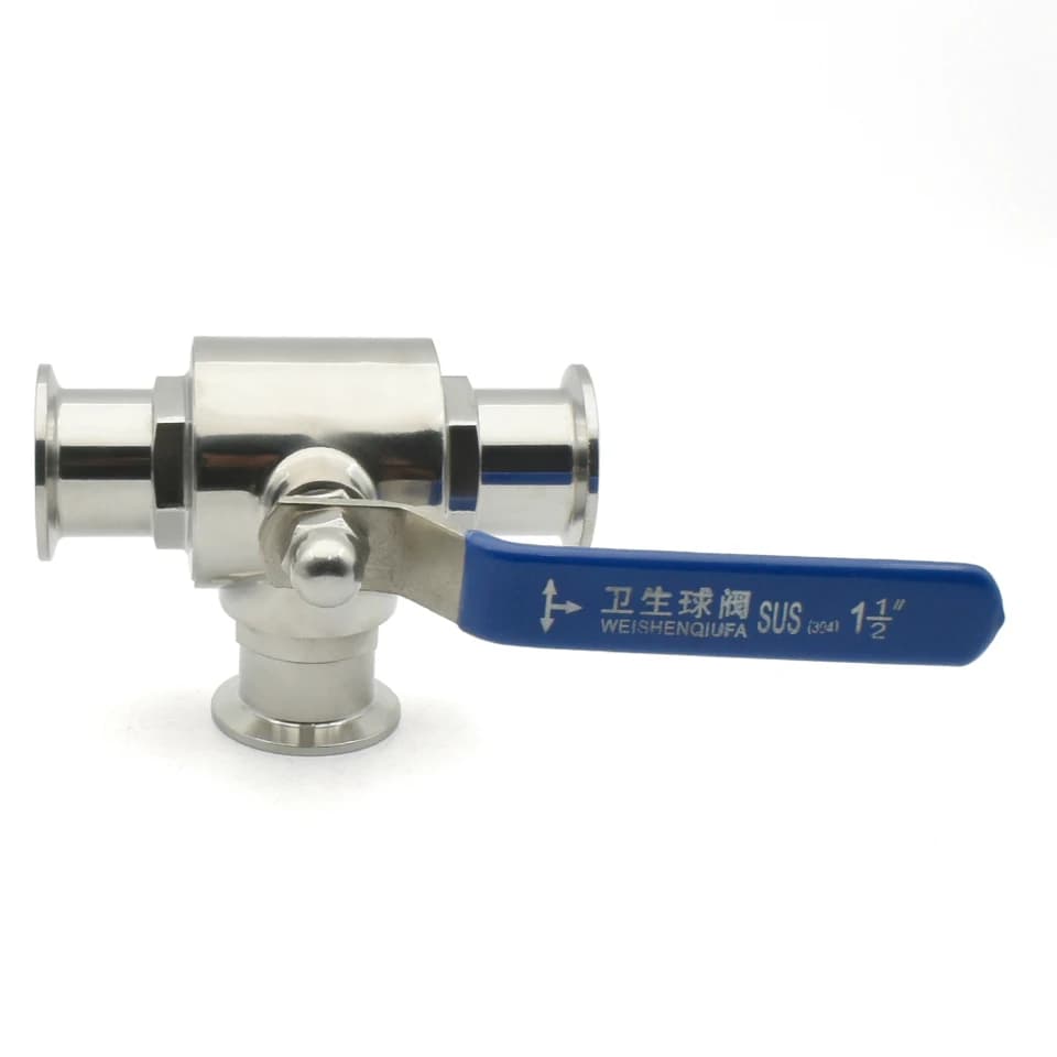 Sanitary T-Port Ball Valve with Lockshield Key | SS304/316L OD50.5/64mm | Three-way Flow Control - Thumbnail 4