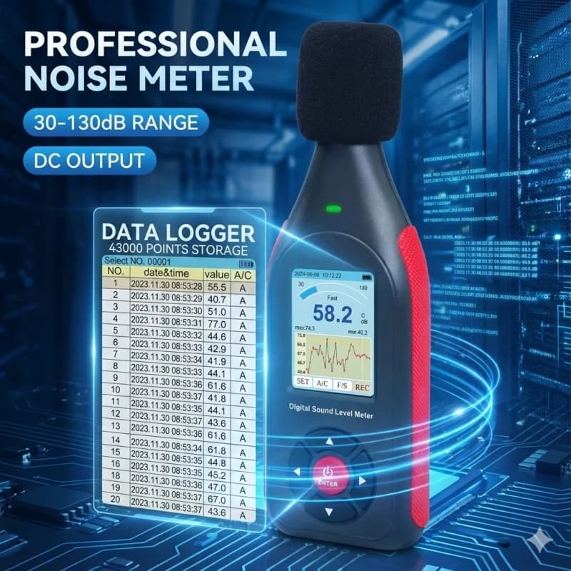 Sound Level Meter Datalogger | 43000 Data Set | 30-130dB Range, Visual Alarm - Thumbnail 3