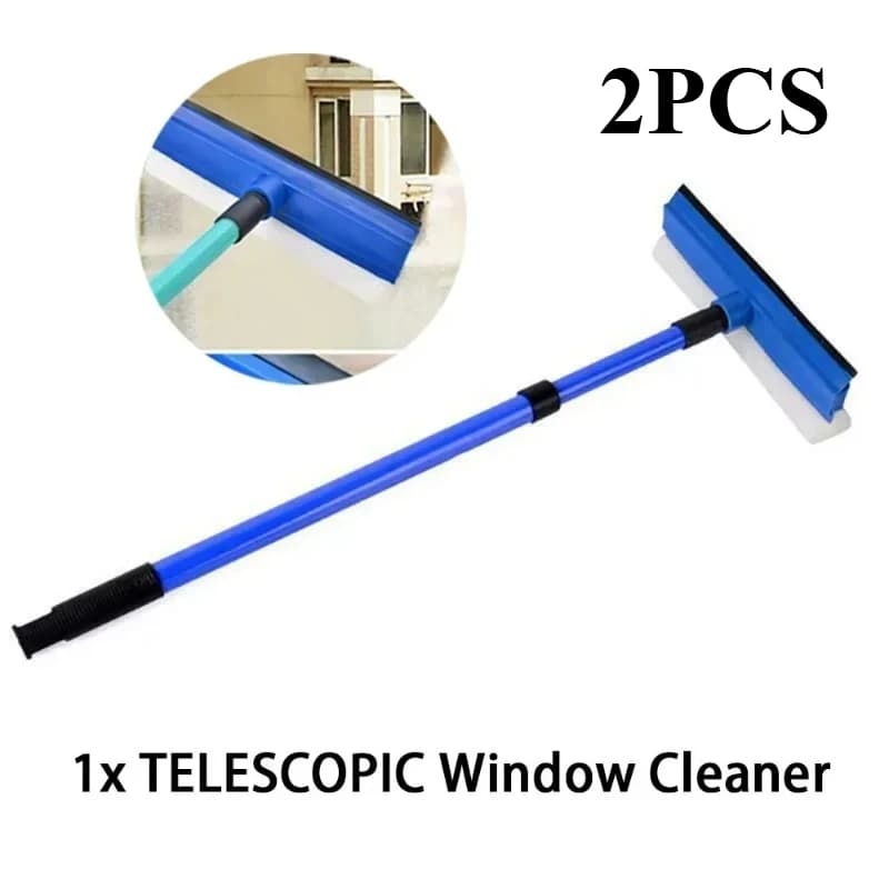 Telescopic Window Cleaning Kit | Long Handle Squeegee & Sponge | Glass Cleaner Tool - Thumbnail 2