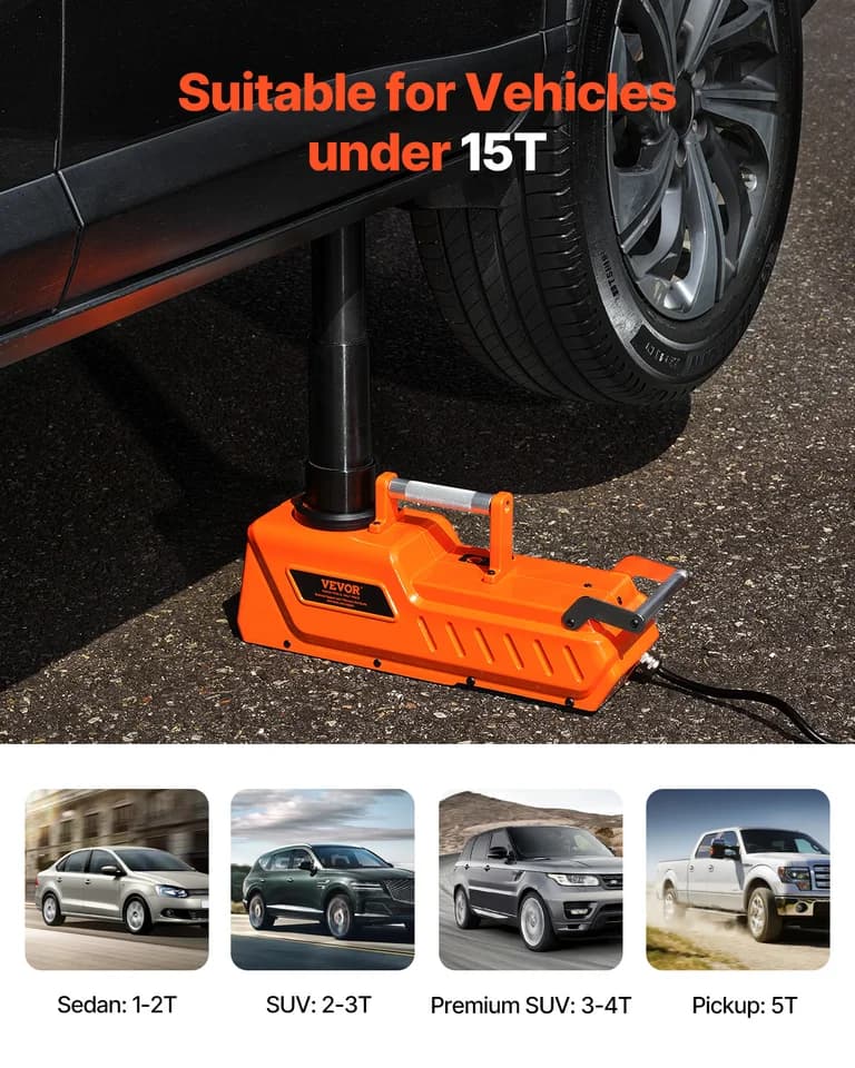 Electric Car Jack for Changing Tires | 15T 12V Dual-Powered | LED Light for Sedan SUV Truck - Thumbnail 3