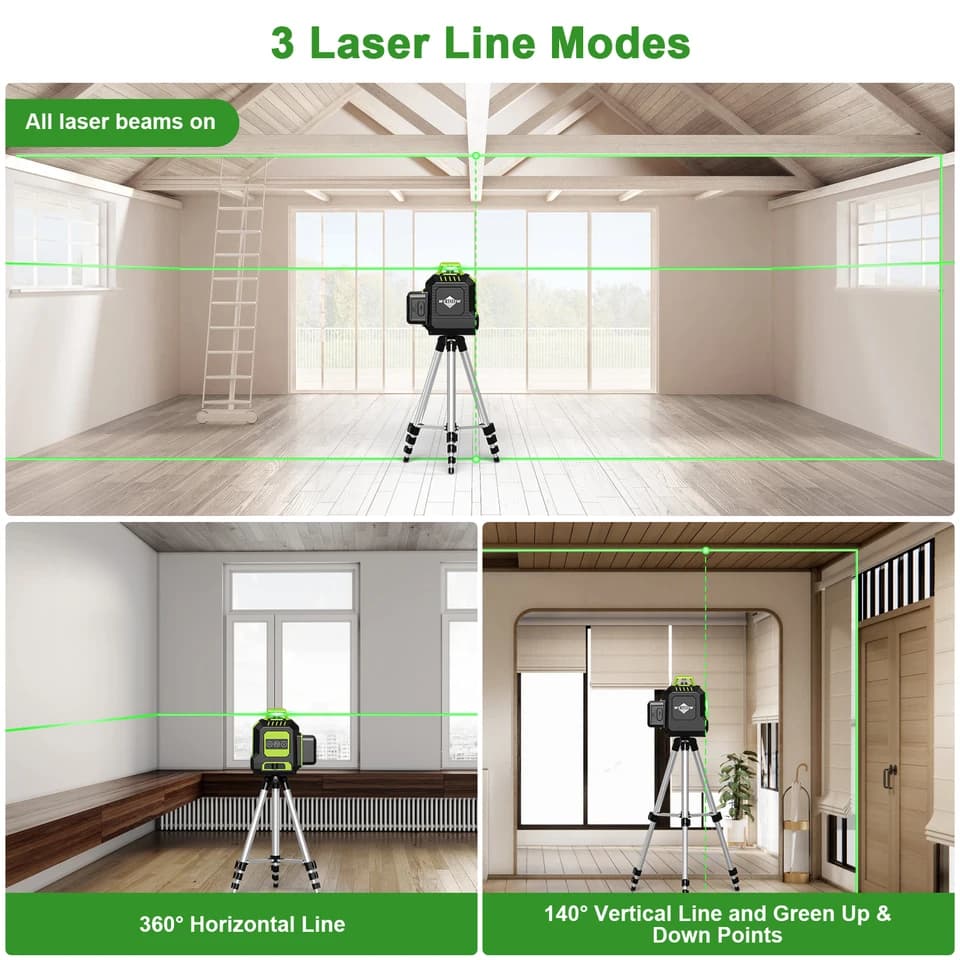 5 Line Laser Level | 1M Tripod & 360° Self-levelling | Green Beam - Thumbnail 4