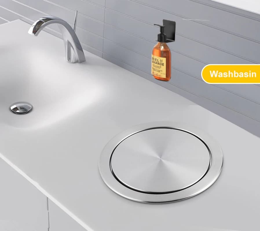 Recessed Countertop Swing Bin | Stainless Steel | Kitchen & Office - Thumbnail 5
