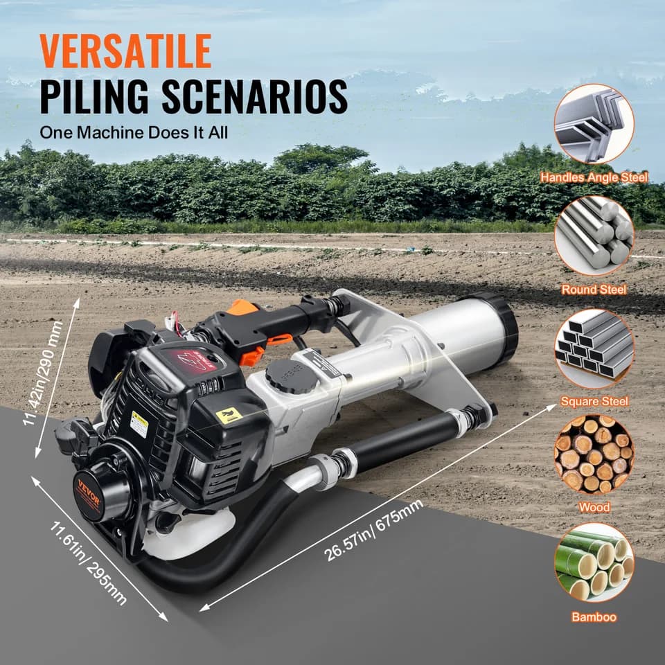 4-Stroke Petrol Post Fence Driver | 45/55/88mm Heads | Heavy Duty Piling Pounder - Thumbnail 7