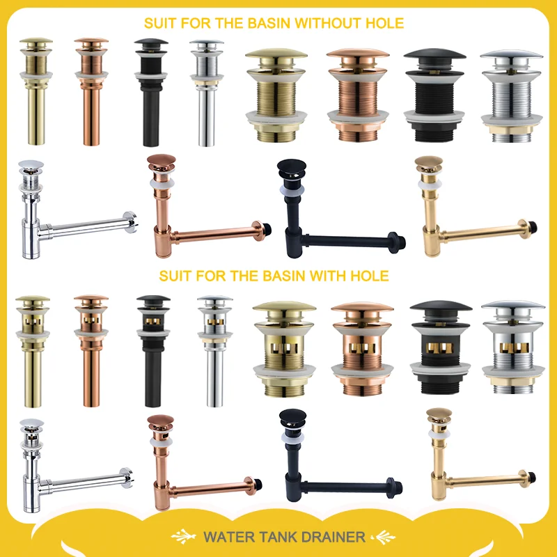 Solid Brass Bottle Trap Waste | Push-Open Basin Stopper | Round Bathroom Drain - Thumbnail 2