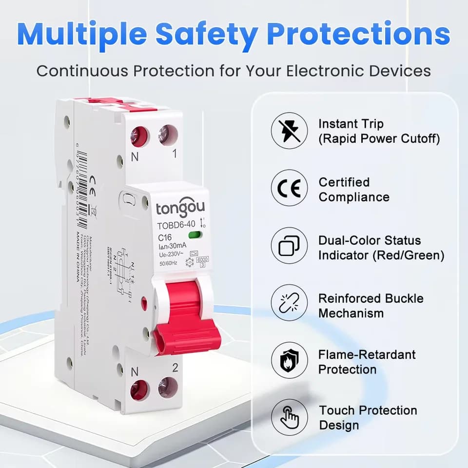 Miniature Circuit Breaker RCBO 1P+N | 6kA 30mA B/C Curve | 16A-40A Overcurrent & Leakage - Thumbnail 5