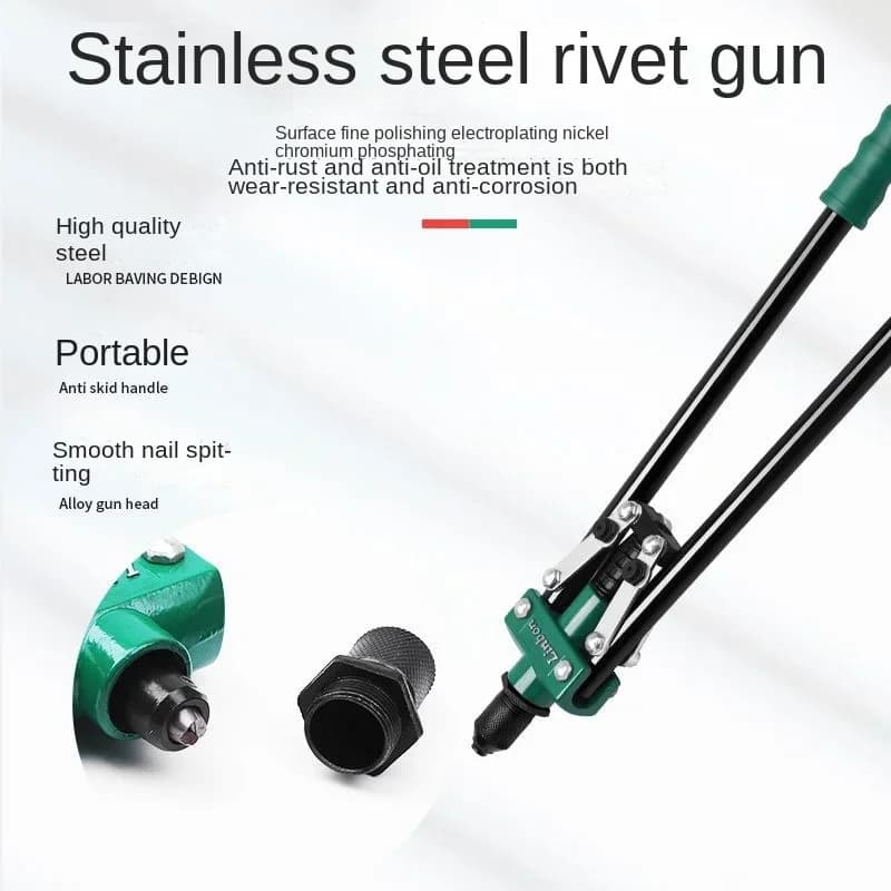 Manual Rivet Gun Set | 4 Rivet Heads for Metal & Plastic | Heavy-Duty One-Handed Tool - Thumbnail 5