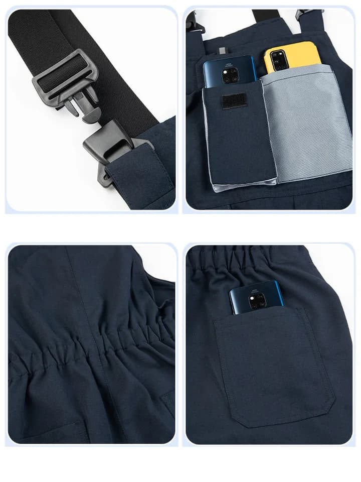 Men's Bib & Brace Overalls | Black Grey Multi-Pocket | Carpenter Workwear - Thumbnail 4