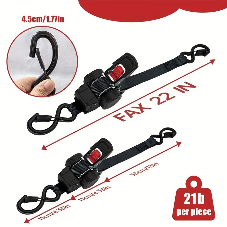 Automatic Ratchet Tie Down Straps | Retractable Auto-Tensioner | Load & Luggage Secure - Thumbnail 5