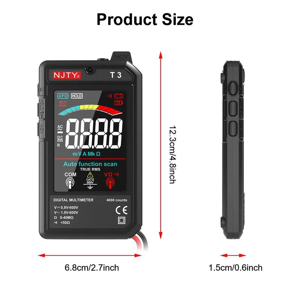 T3 Mini Digital Multimeter | USB Rechargeable, 4000 Counts | Auto Ranging, NCV - Thumbnail 4