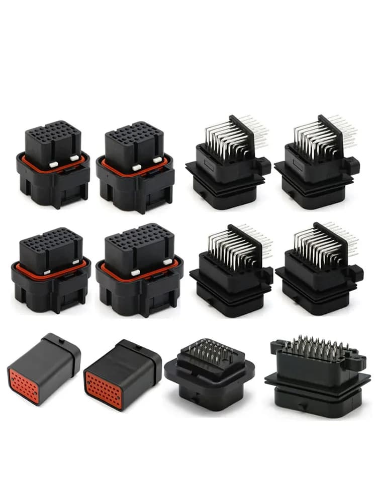 AMP waterproof automobile connector plug set with 26 and 34 pins for ECU and PCB board connections, includes needle bender tool.
