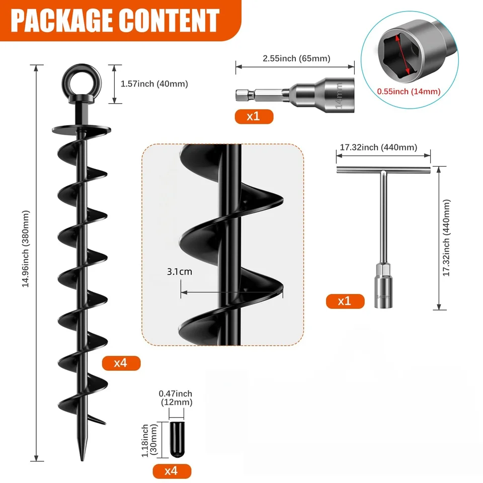 Heavy Duty Ground Anchor 4-Pack | Spiral | For Trampolines, Tents & Sheds - Thumbnail 2