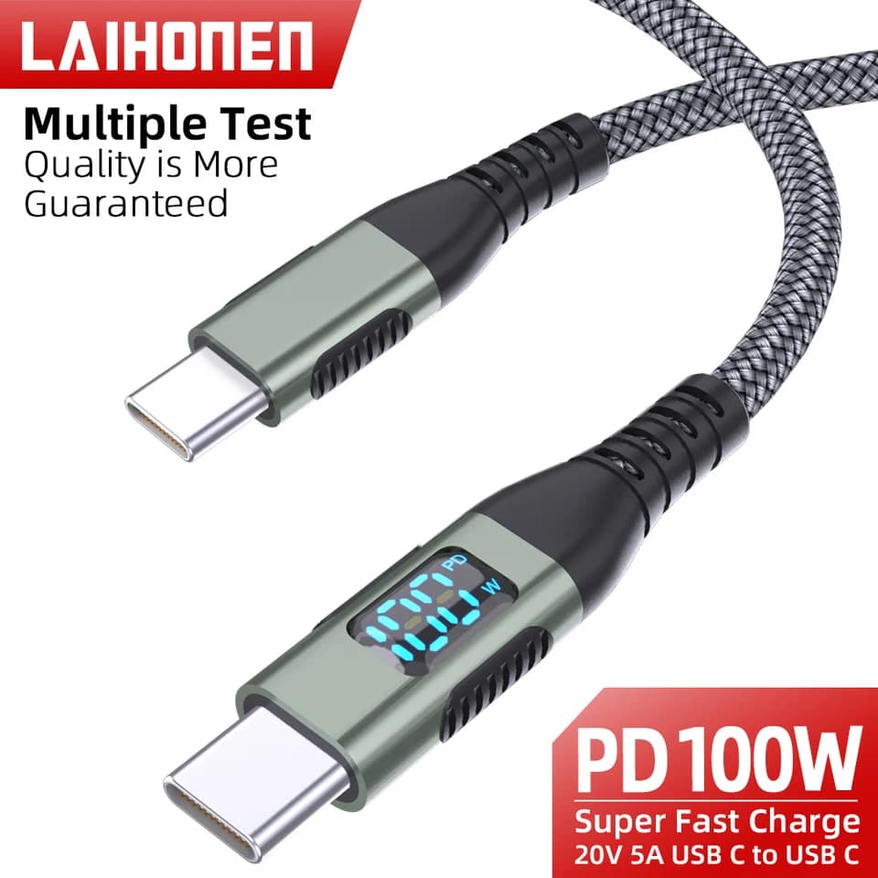 C Cable with Power Display | 100W PD 5A Fast Charge | Nylon Braided - Thumbnail 2