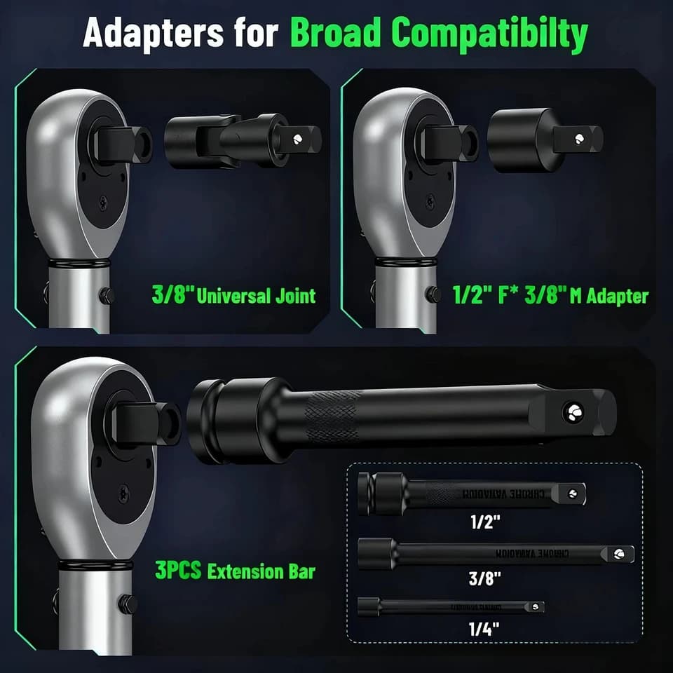 TaskStar Torque Wrench Set | 1/4", 3/8", 1/2" Drive | 72 Teeth, ±3% Accuracy - Thumbnail 6