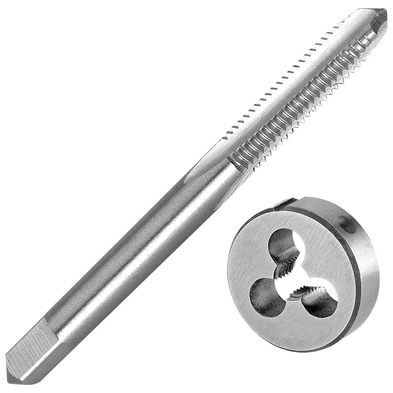 Thread tap and die set: a tap and a die on a white background.