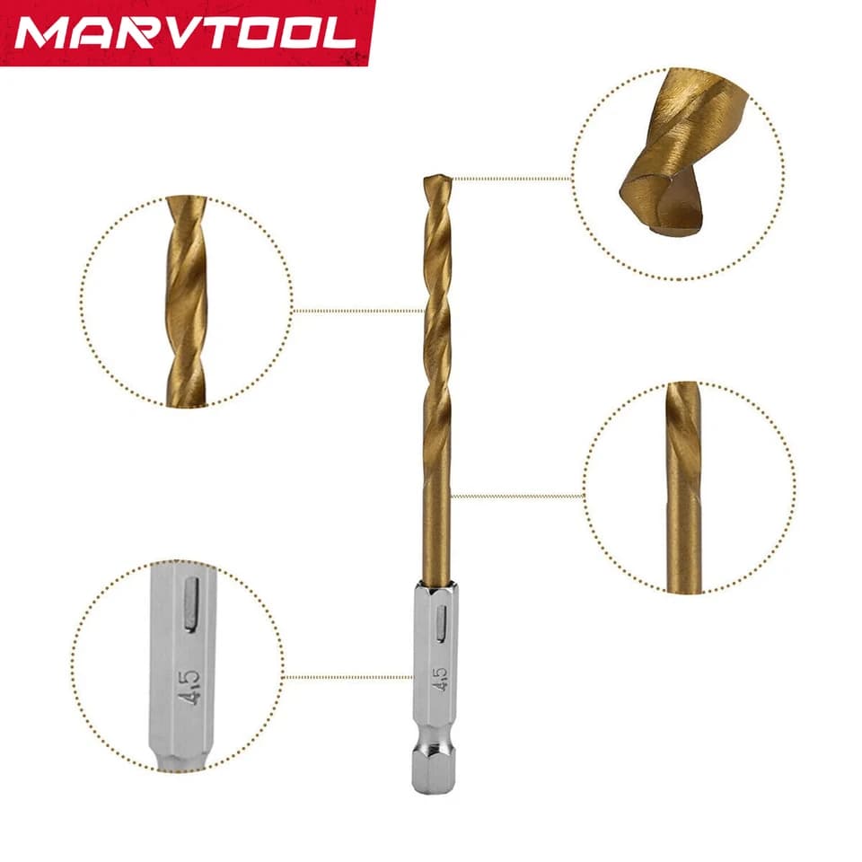 Drill Bit Set | 13-Piece Titanium Coated | 1/4 Hex Shank for Metal - Thumbnail 2