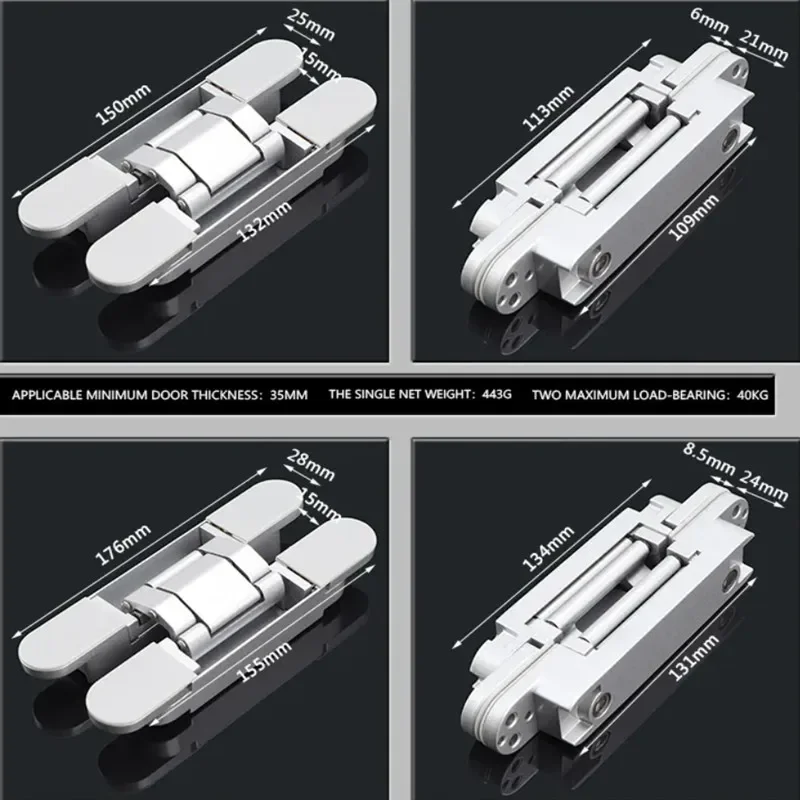 Invisible Gate Hinges | 3D Adjustable Bearing | Bright Chrome Zinc Alloy - Thumbnail 5