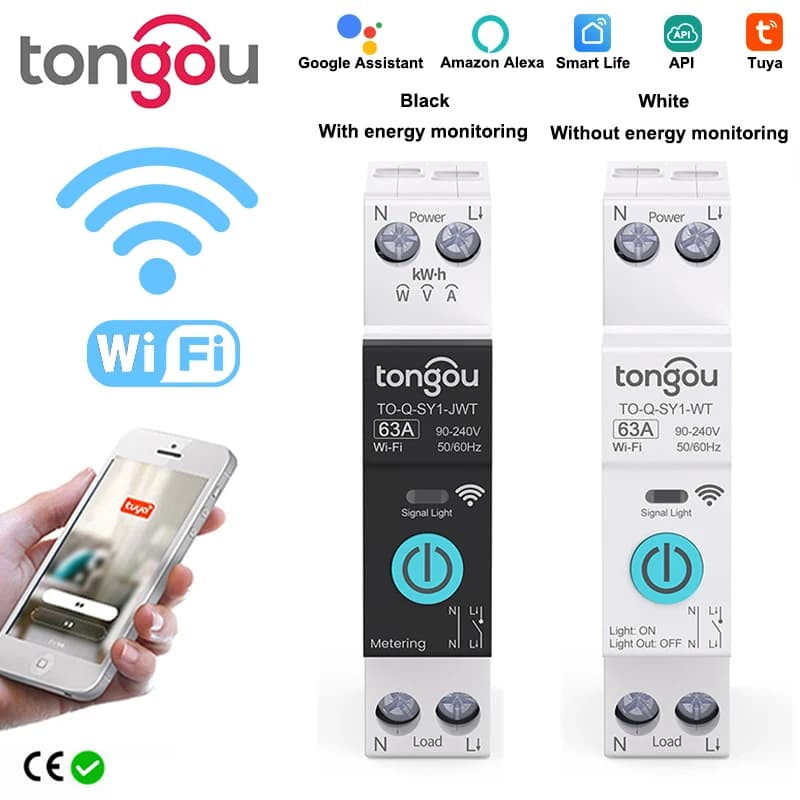 Smart Circuit Breaker with Energy Monitoring | 16A 1P DIN Rail | App & Voice Control for Home Automation - Thumbnail 2