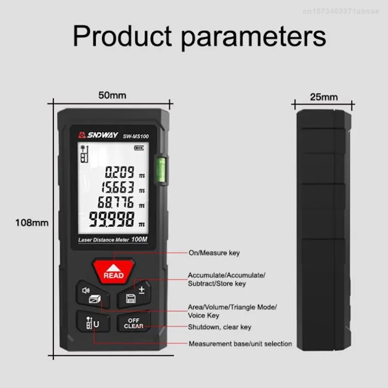 SNDWAY Laser Measure SW-MS50/70/100 | Professional Digital Rangefinder | Accurate Distance Tool - Thumbnail 2