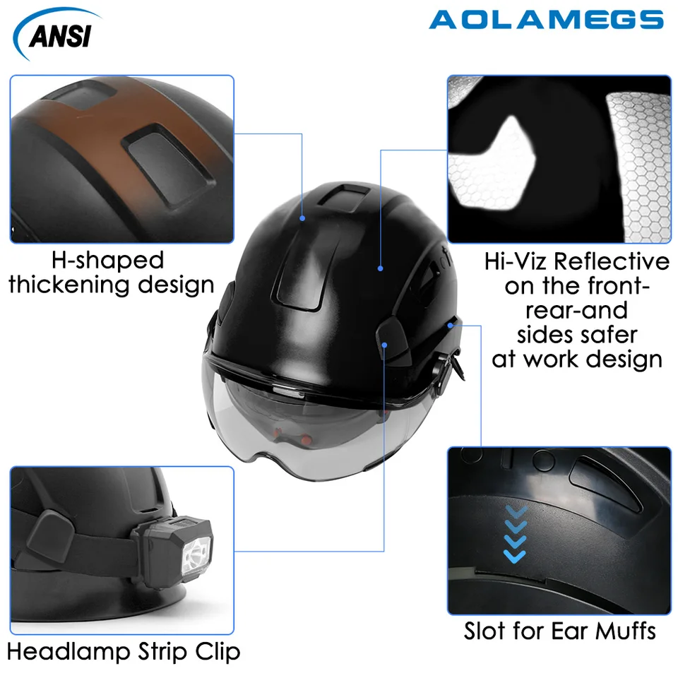 Safety Construction Helmet | Double Visor Goggle | Industrial Head Protection - Thumbnail 4