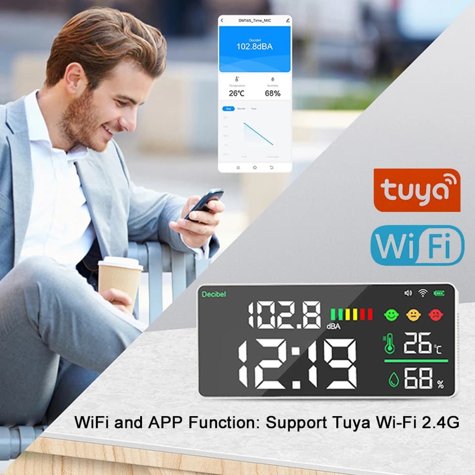 4-in-1 WiFi Sound Level Meter | Temp, Humidity, Decibel Alarm | APP Control - Thumbnail 6