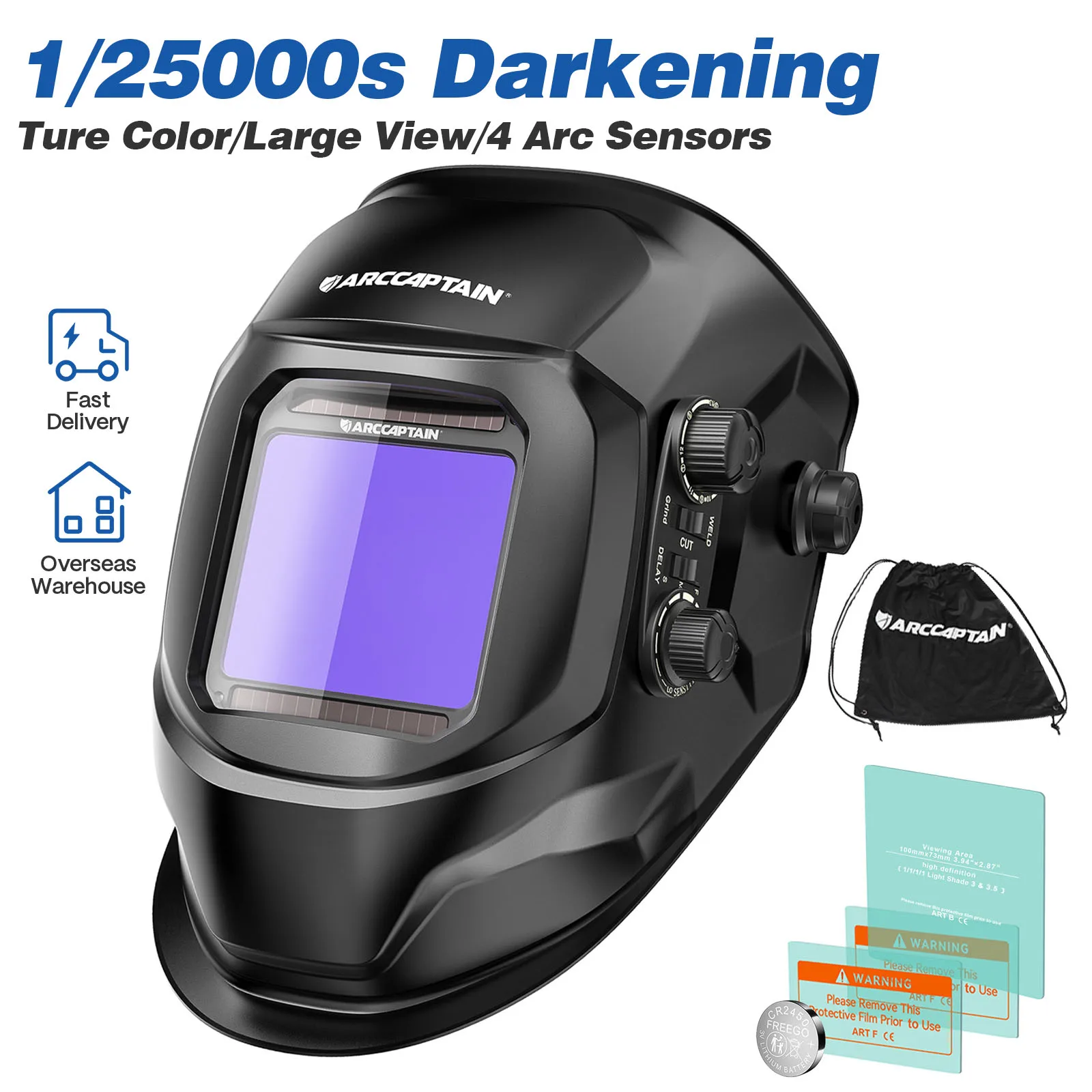 Auto-Darkening Welding Helmet | 4-Sensor Solar Powered | TIG MIG ARC Welder Protection - Thumbnail 6