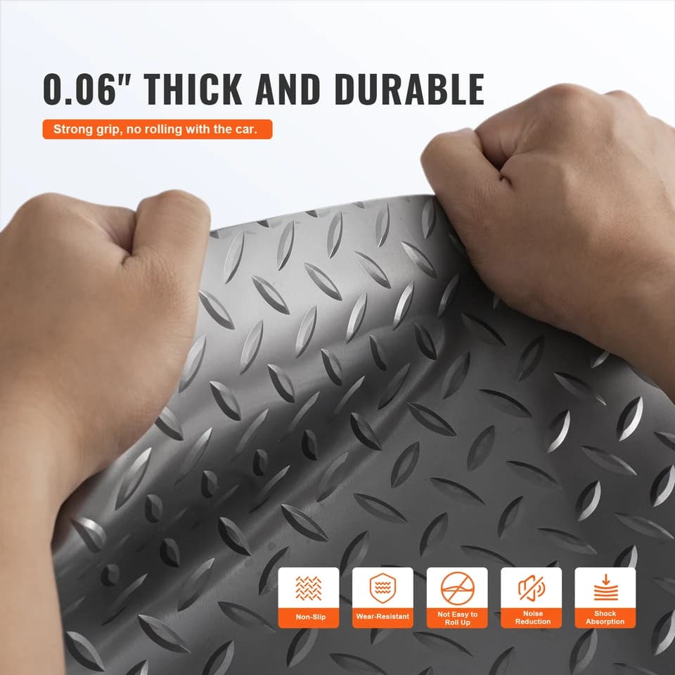 Rubber Floor Matting | 157" x 59" PVC Roll | Non-Slip Garage Flooring - Thumbnail 2