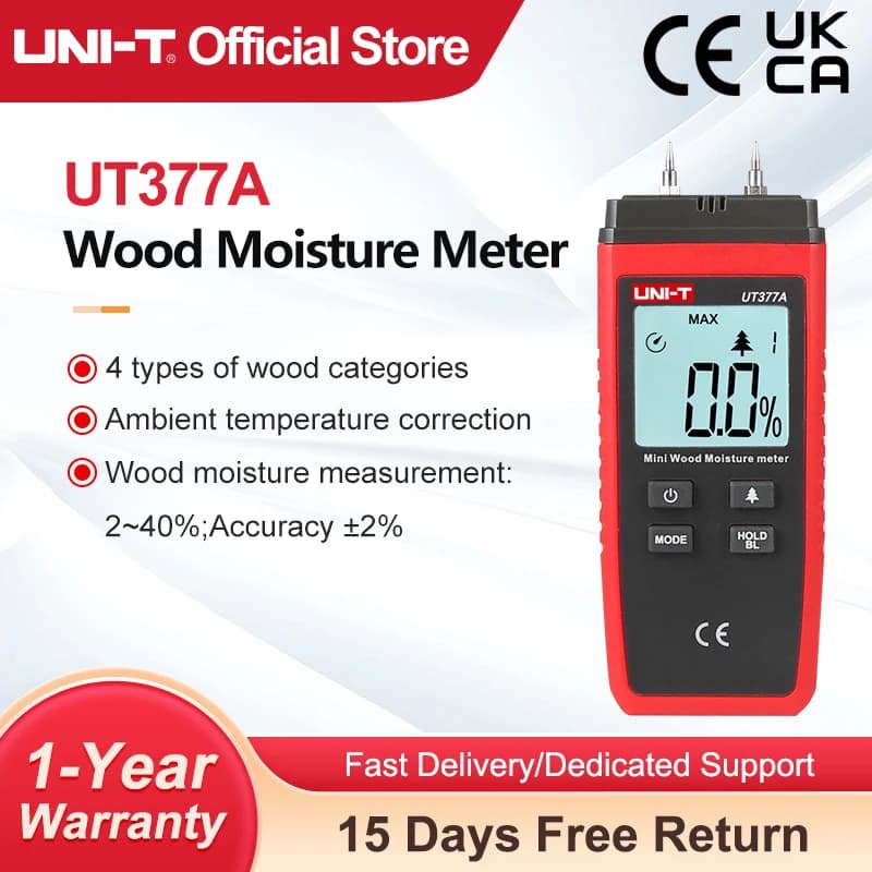 UNI-T UT377A Moisture Meter | Digital Wood & Paper Humidity Tester | LCD Backlight - Thumbnail 2
