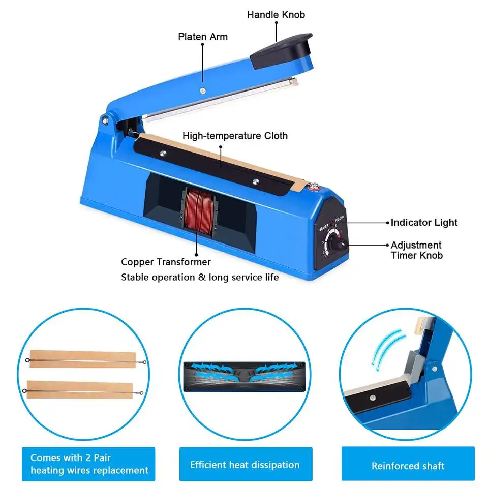 Heat Sealer Machine | 8-Gear Temp Control | Film Cutting for Plastic Bags - Thumbnail 3