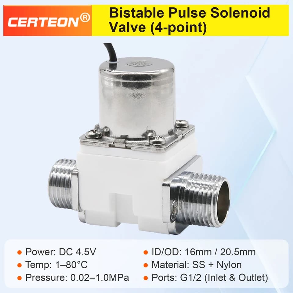 4.5V DC Latching Solenoid Float Valve | 1/2" BSP for Automatic Water Control - Thumbnail 3