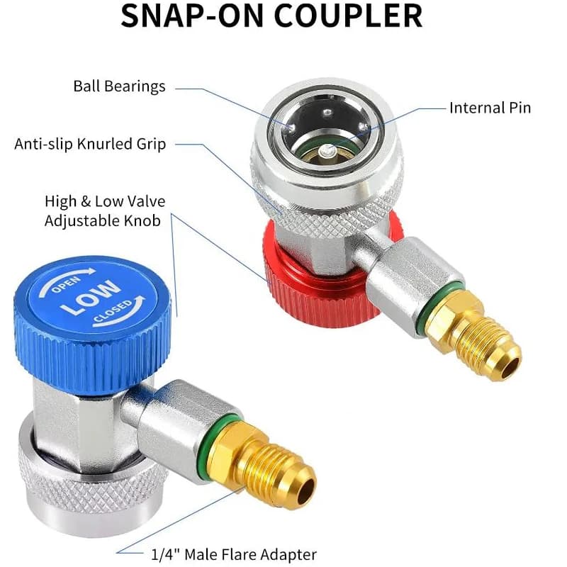 Car AC Recharge Kit | R134A Quick Couplers | H/L Manifold Gauge Adapters - Thumbnail 2