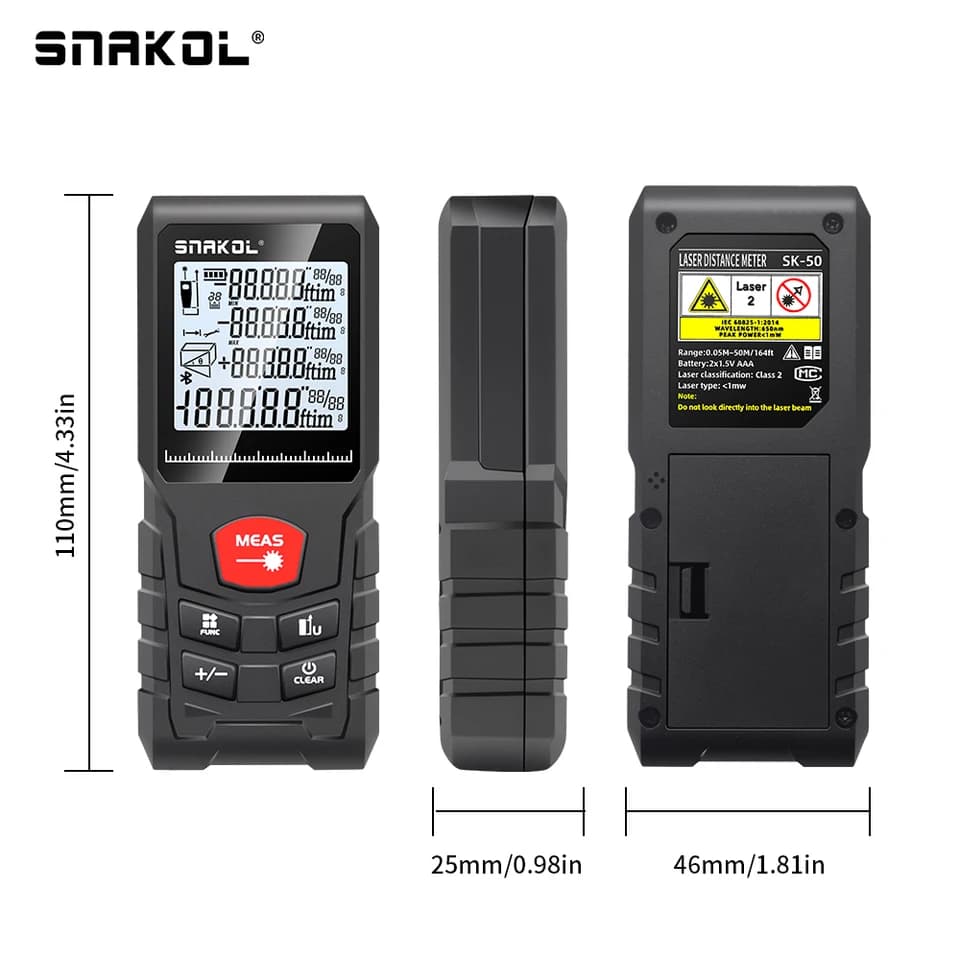 Snakol Laser Measure | 50-120m Range | Digital Tape Measure Tool - Thumbnail 2