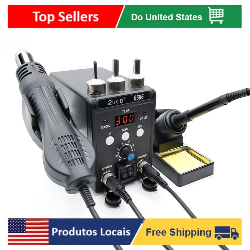 Soldering Iron & Hot Air Rework Station | 2-in-1 Desoldering Tool | JCD 8586 Kit - Thumbnail 3