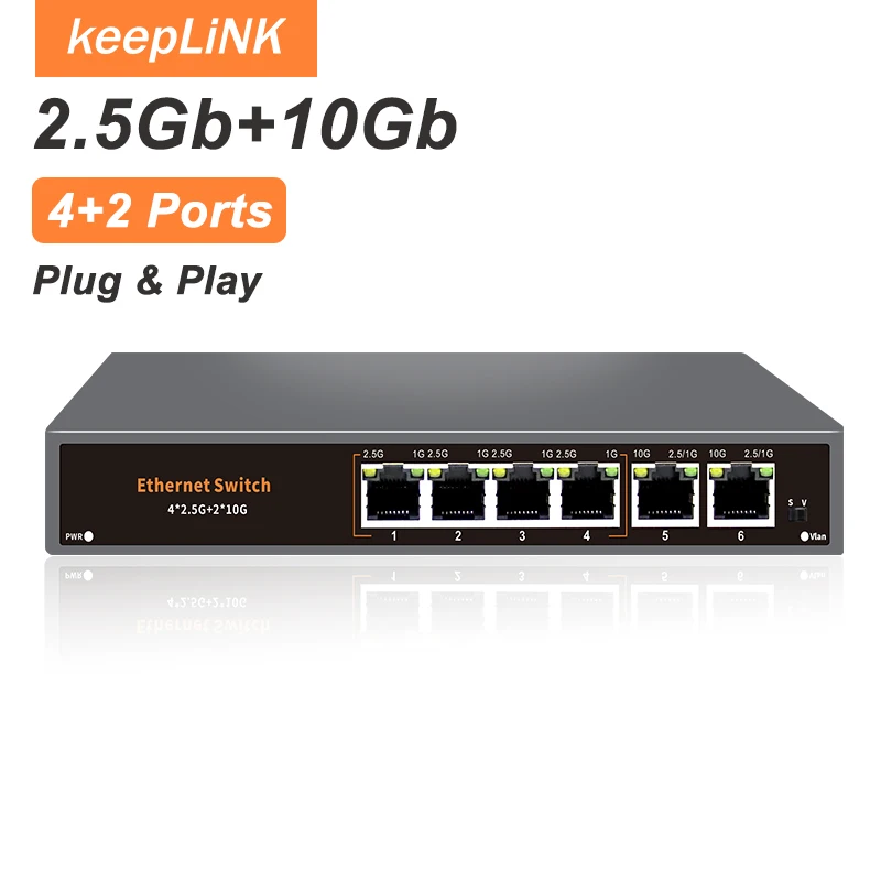 6-Port Multi-Gigabit Network Switch | 4x 2.5Gb + 2x 10Gb RJ45 | High-Speed Data Networking - Thumbnail 3