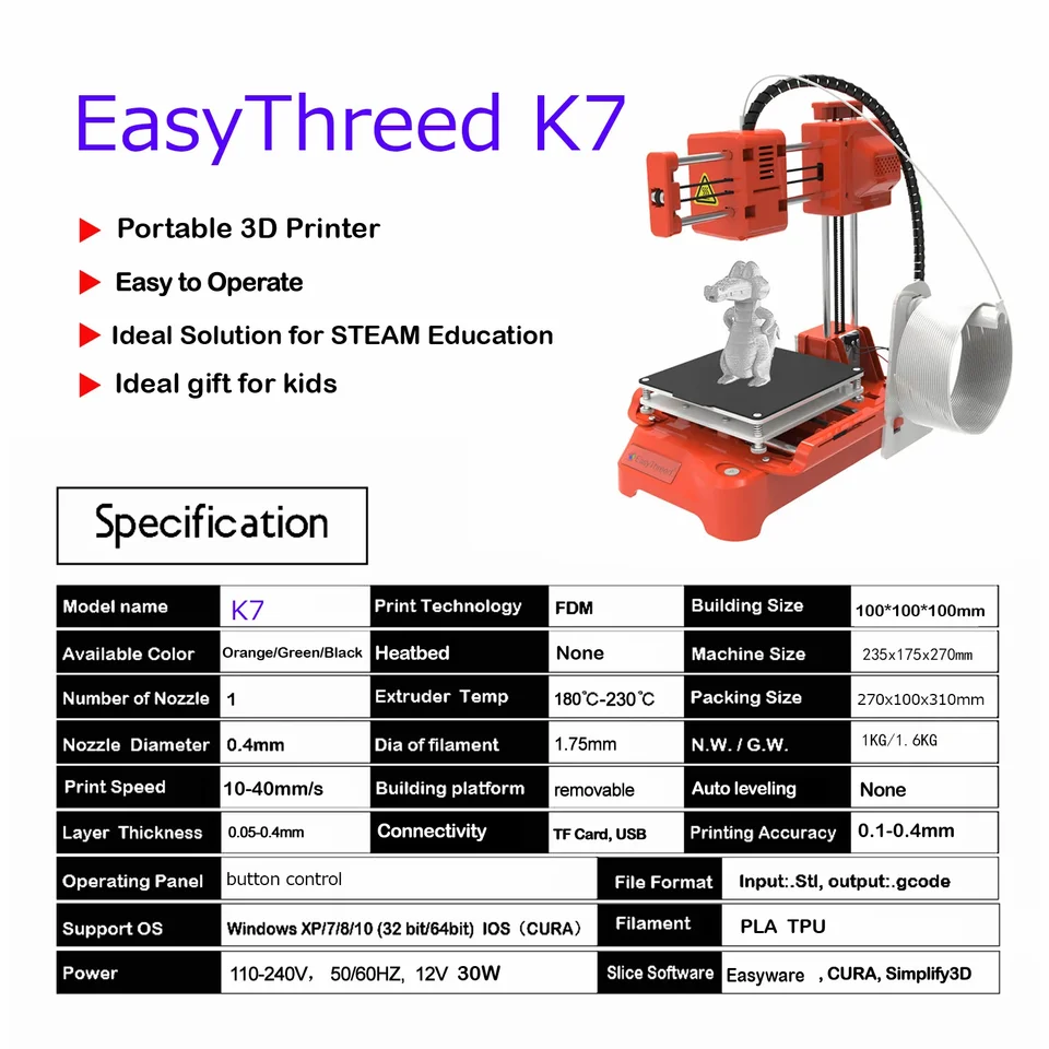 K7 Mini 3D Printer | 10x10x10cm Build | One-Key Printing - Thumbnail 7