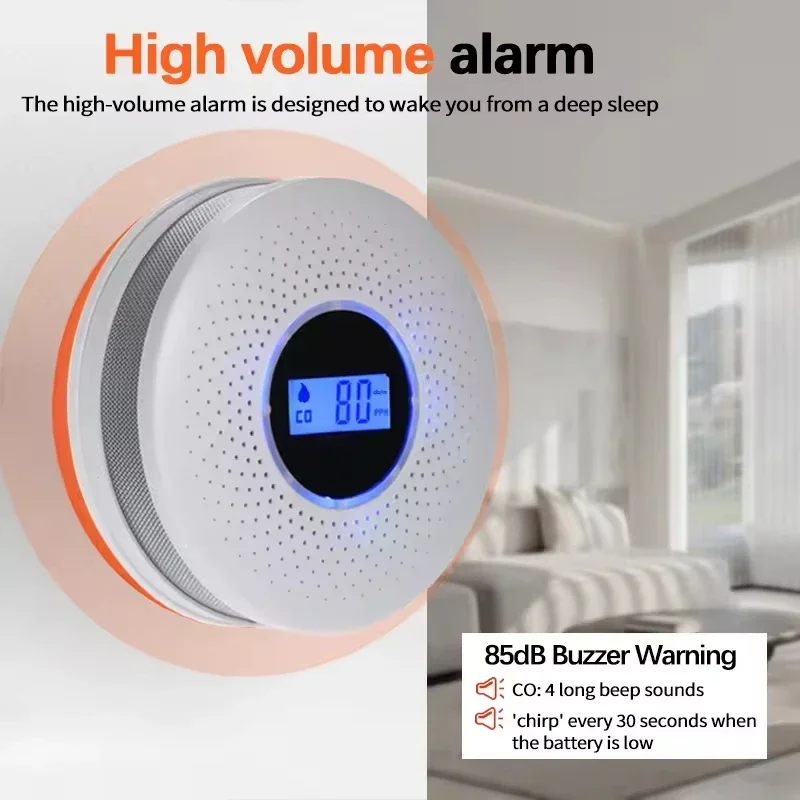 Carbon Monoxide Detector & Smoke Alarm | Electrochemical Sensor 85dB | LCD Display for Home Safety - Thumbnail 5
