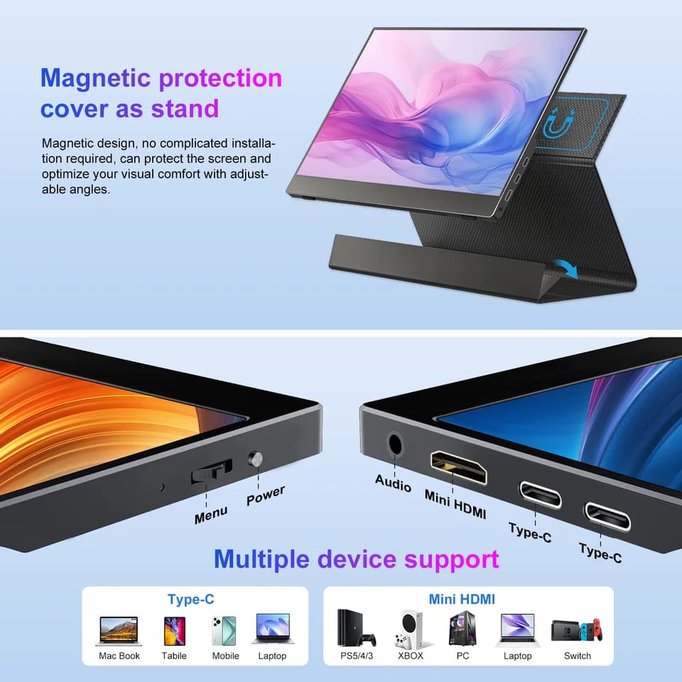 Portable Monitor 13.3" 2.5K | 2560x1600 External Display | Type-C HDMI for Gaming - Thumbnail 5