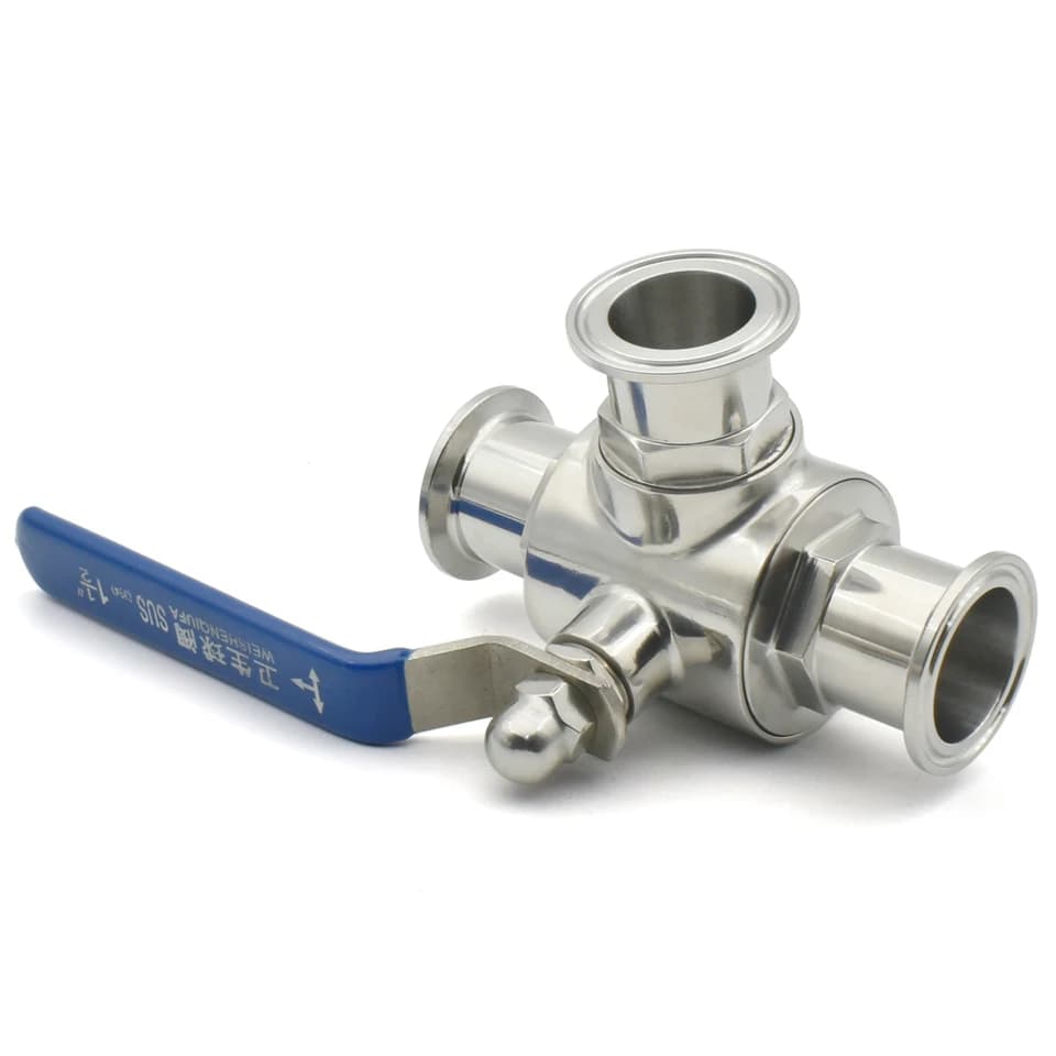 Sanitary T-Port Ball Valve with Lockshield Key | SS304/316L OD50.5/64mm | Three-way Flow Control - Thumbnail 5