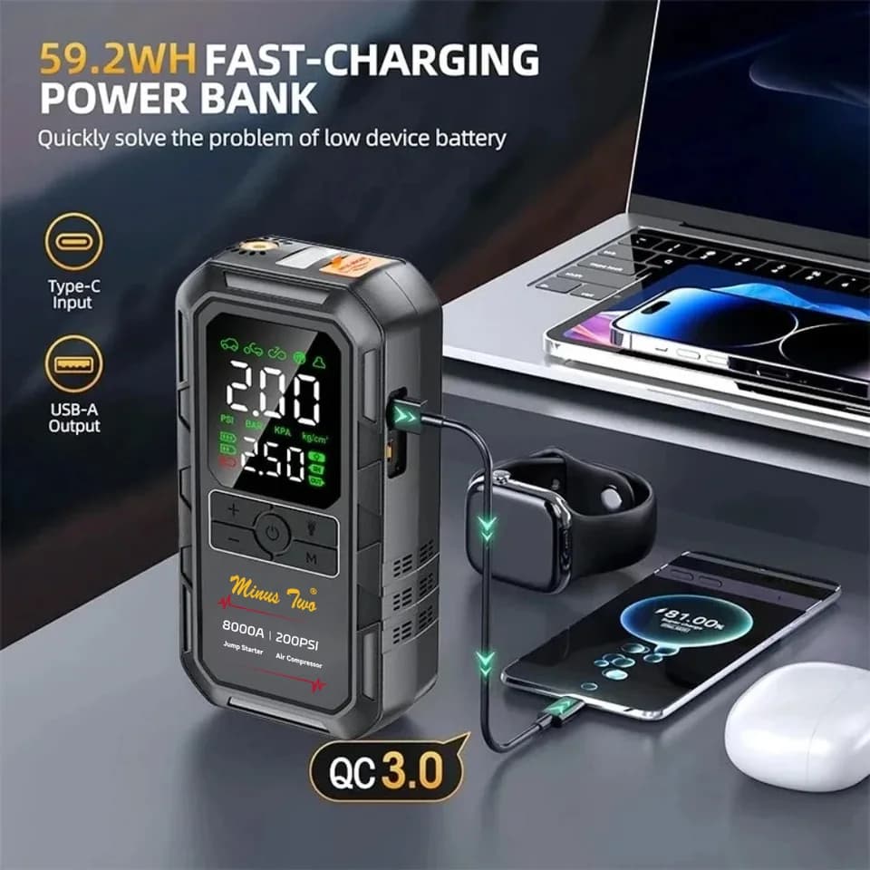 8000A Peak Wireless Jump Starter | Portable Emergency Booster | Power Bank - Thumbnail 3